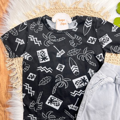 Conj. Camiseta Beach e Bermuda - Preto e Cinza